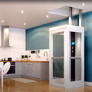 Contemporary kitchen with iconic home lift installed