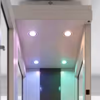 Colourful lights in modern interior entrance hallway
